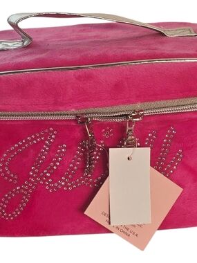Juicy Couture Pink Velour Rhinestone Train Case Makeup Bag Y2K NWT